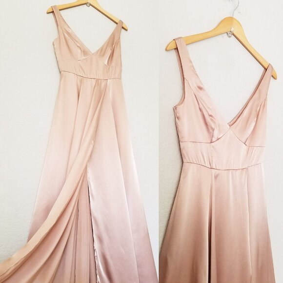 Galina Signature David’s Bridal Charmeuse Tank VNeck Gown Dress Slit Sand 2 $200 - Picture 7 of 14